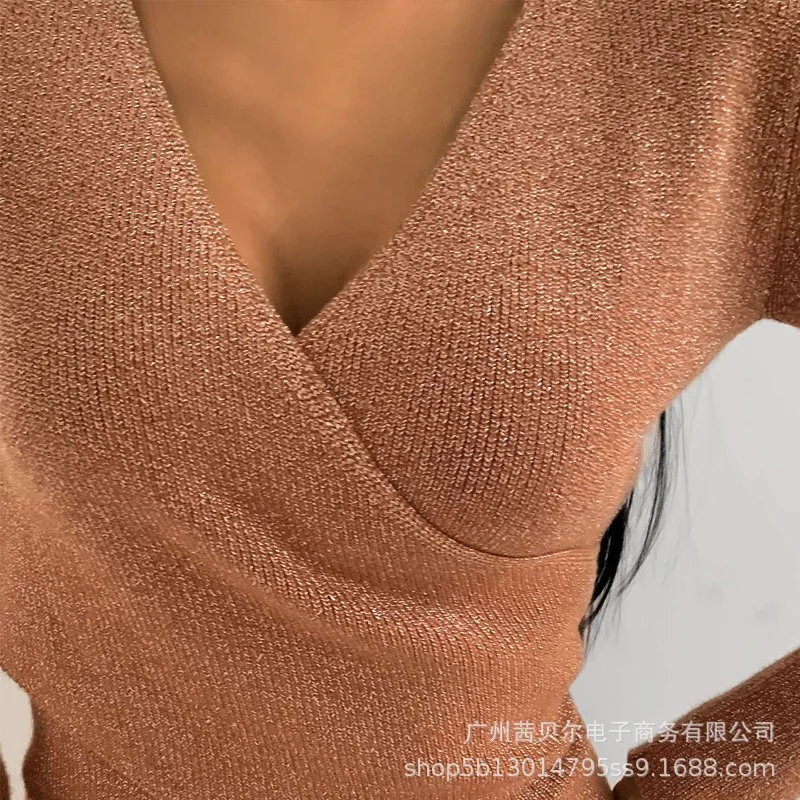

WEPBEL Casual Pullovers Solid Color Tight Long Sleeve Tops Women Clothing Sweaters Sexy Autumn V-neck Jumpers Female Sweater