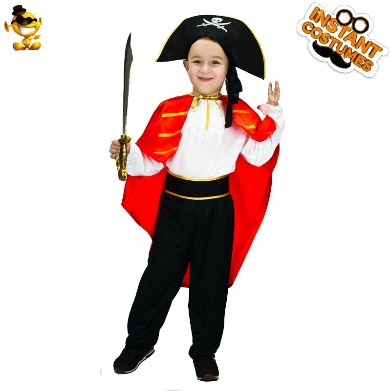 Пиратские костюмы для маленьких мальчиков с красной накидкой Детские пиратские