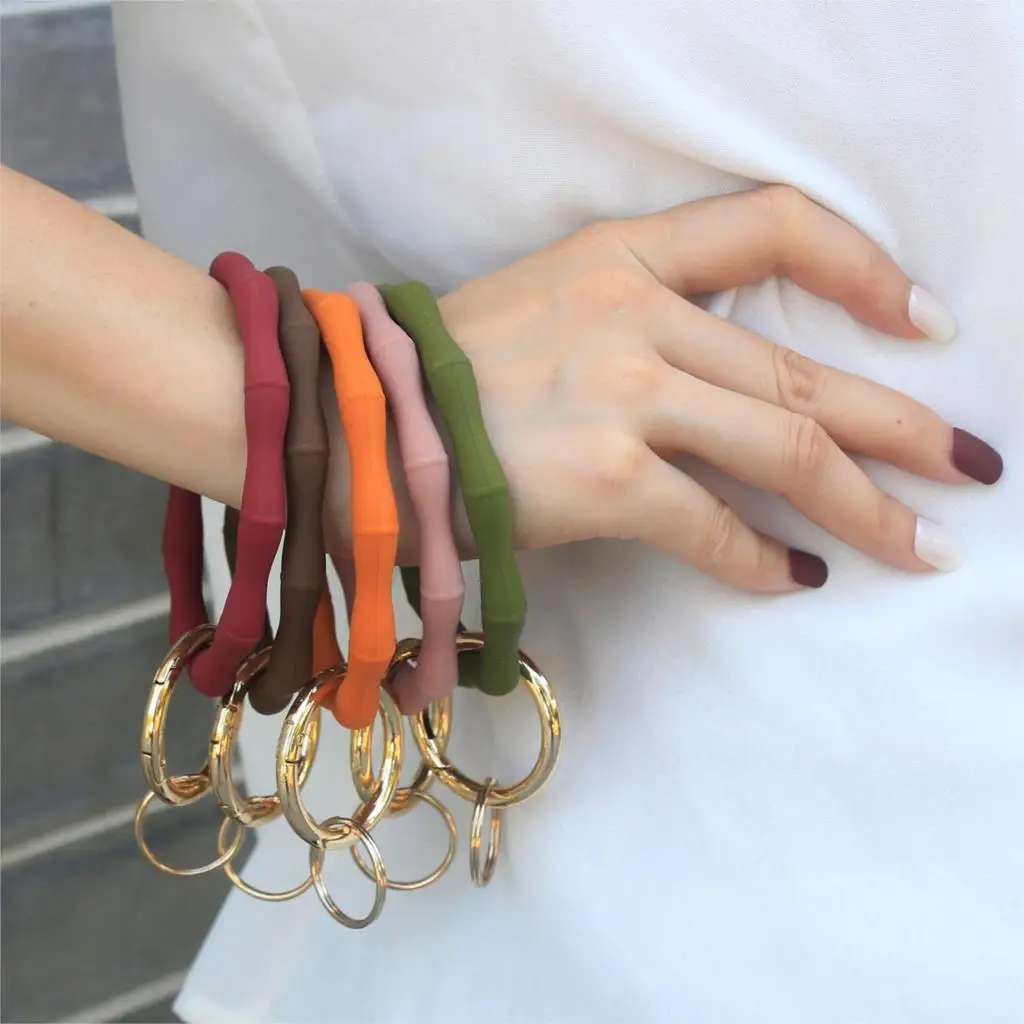 

DoreenBeads Soft Bamboo Shaped Key Chains Multicolor Silicone Wristlet Keychain Round Multicolor Women Keyring Wrist Strap Bag