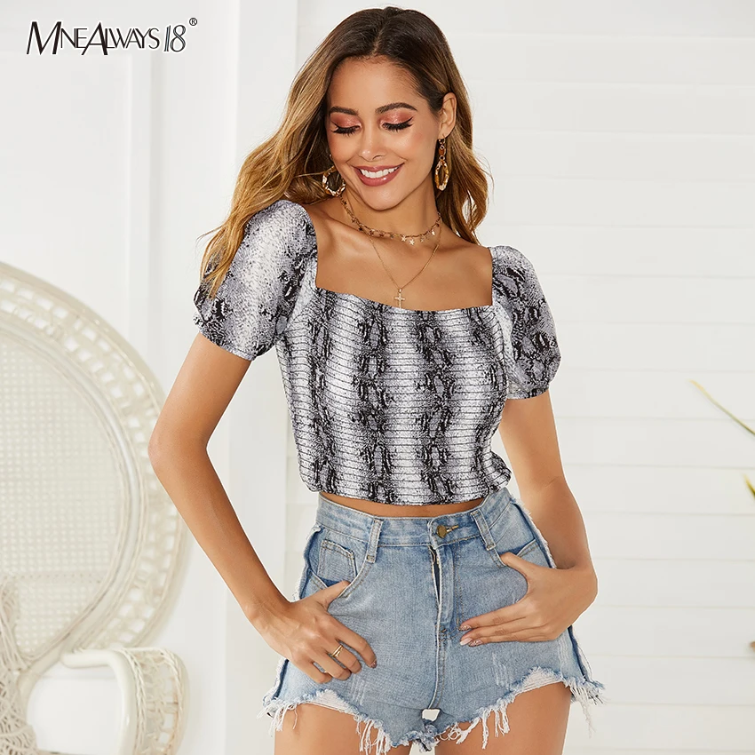 Женская винтажная блузка с животным принтом Mnealways18 черный короткий топ