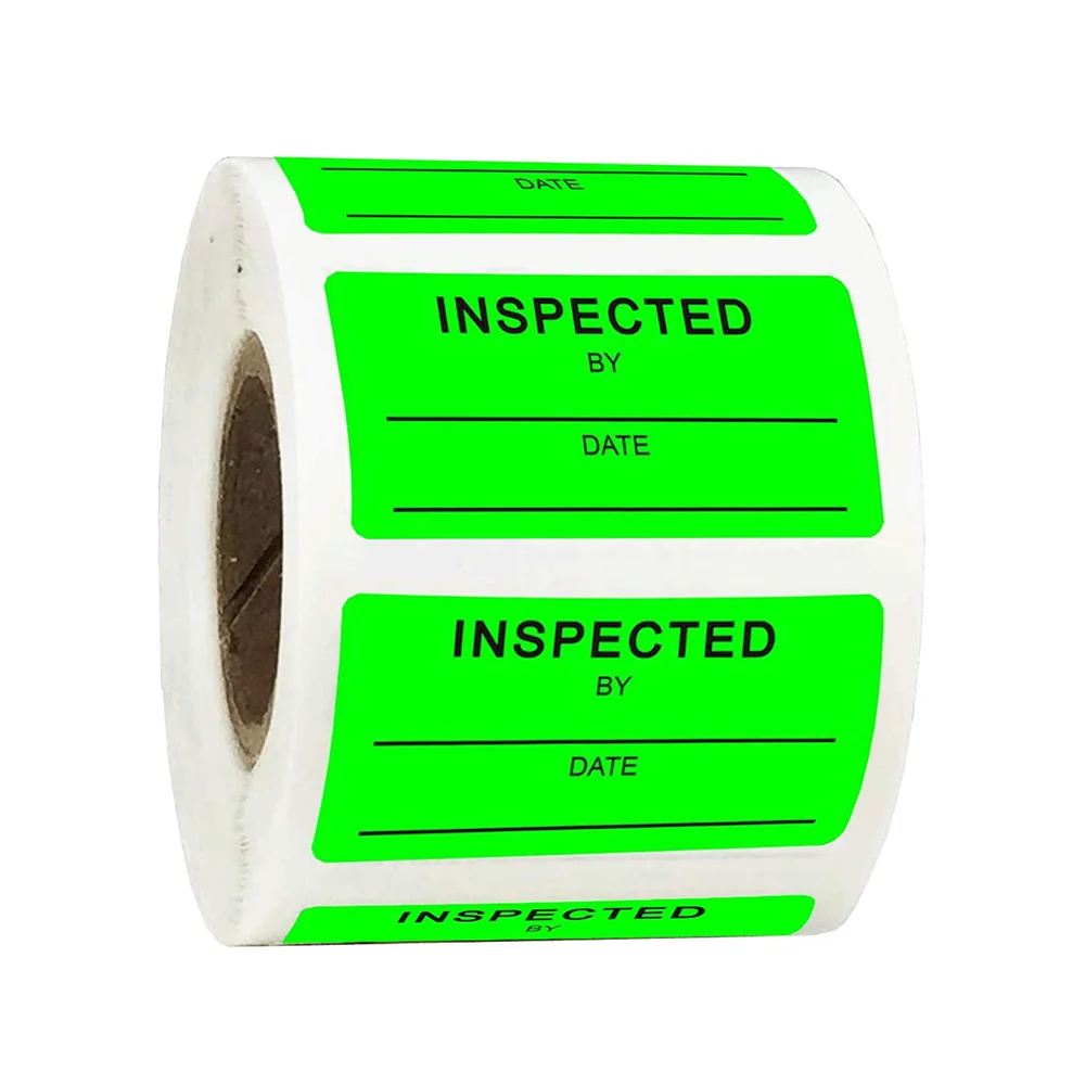 

1 X 2 Inch "Inspected by" Rectangle Labels Quality Control Inventory Labels 500 Fluorescent Square Adhesive Stickers Green