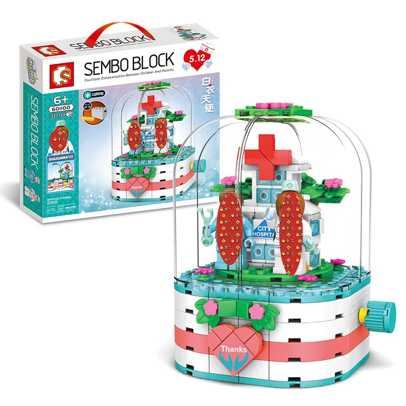 

Senbao Transparent Christmas Rotating House 601090 Assembled Building Blocks Children's Educational Toy Gift