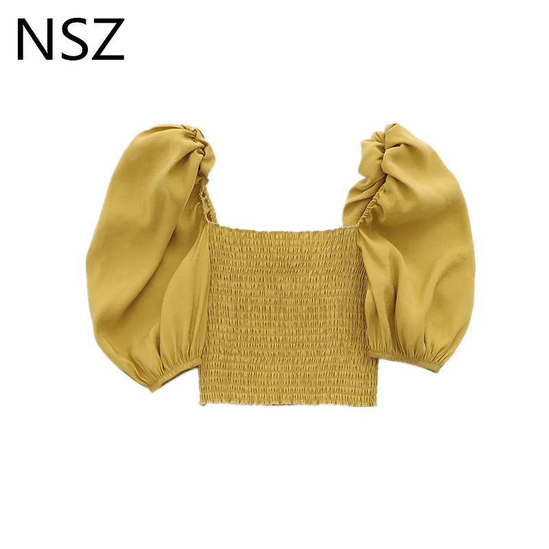 NSZ Женская однотонная желтая летняя укороченная модная короткая блузка