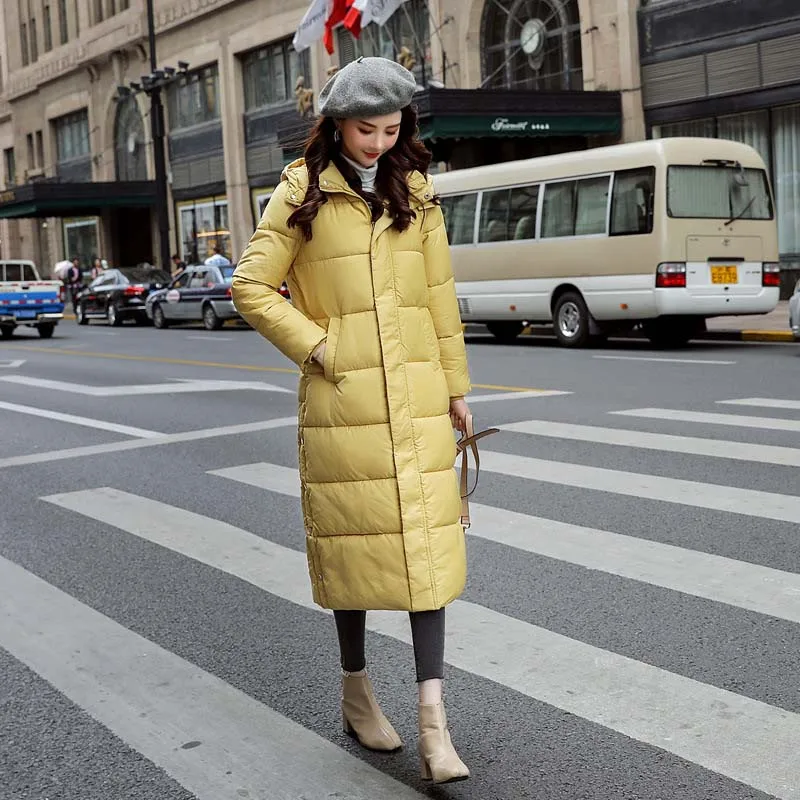 Yellow NEEDBO зимняя куртка женская длинная парка Mujer тонкое длинное зимнее пальто женская верхняя одежда с капюшоном Женское пальто Женская куртка - Цвет: Yellow