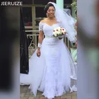 Свадебные платья JIERUIZE в африканском стиле русалки со съемным шлейфом и круглым вырезом с длинными рукавами Кружевная аппликация Свадебные платья с поясом
