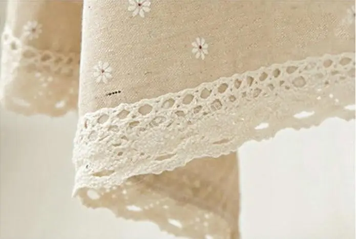 Daisy Flower Pattern Tablecloth Hot Sale Linen and Cotton Lace Edge Rectangular Table Cloth Home Hotel Textile | Дом и сад