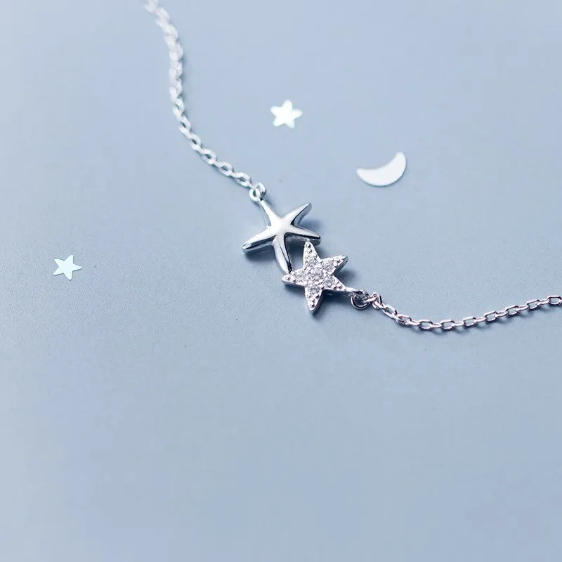 

925 Sterling Silver Cubic Zircon Cute Starfish Pendant Rose Gold Color Chain Statement CZ Necklaces Fine Jewelry for Women