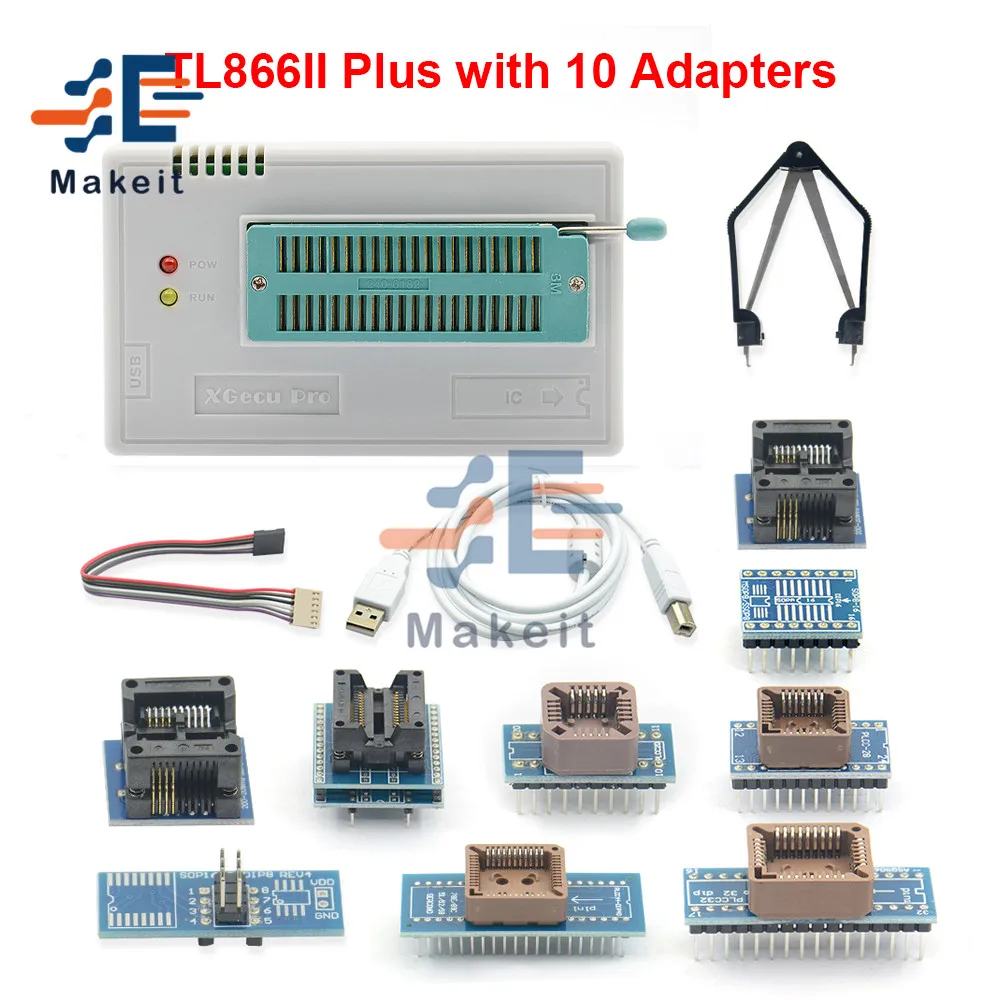 Программатор TL866II Plus Universal Minipro + 7/10/17/28 адаптеров SOP8 IC Clip TL866 PIC Bios высокоскоростной
