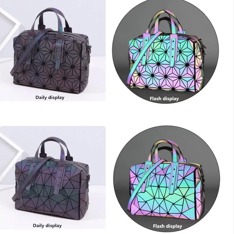 womens luminous boston handbag brand designer shoulder crossbody bag large geometric diamond female office business bag free global shipping