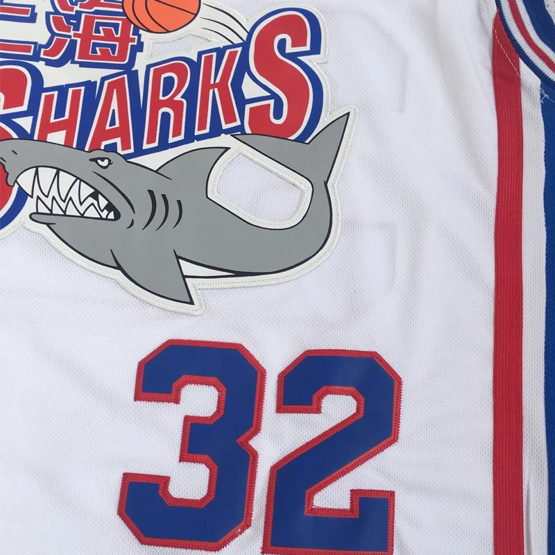 

BG basketball jerseys shanghai shark 32 FREDETTE jersey Embroidery sewing Outdoor sportswear Hip-hop movie jersey white China