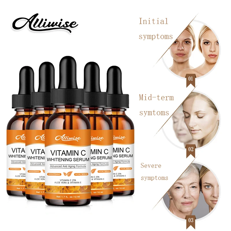 

Alliwise 5P10ml Vitamin C Serum Whitening Brightening Moisturizing Lighten Spot Improve Roughness Hyaluronic Acid Facial Essence