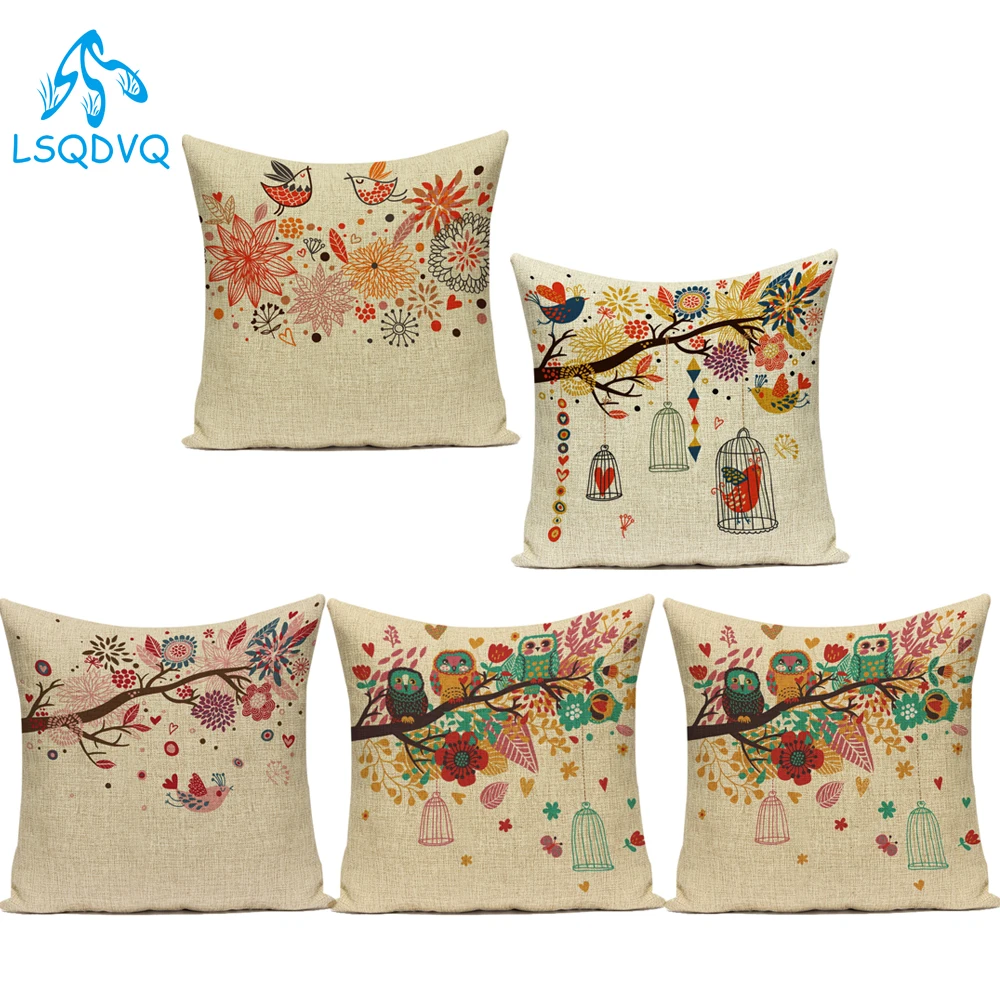 

Декоративный чехол для диванной подушки, с изображением совы, птицы, цветов, из полиэстера, для украшения гостиной