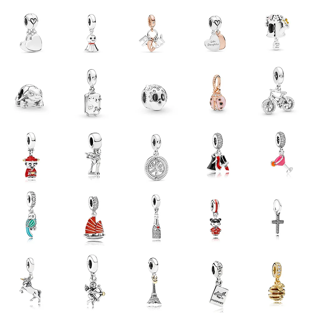 

Women Necklace Pendant Unicorn Eiffel Tower Passport Parrot Pink Gold Color Beads For Women Pandora Bracelets Necklace