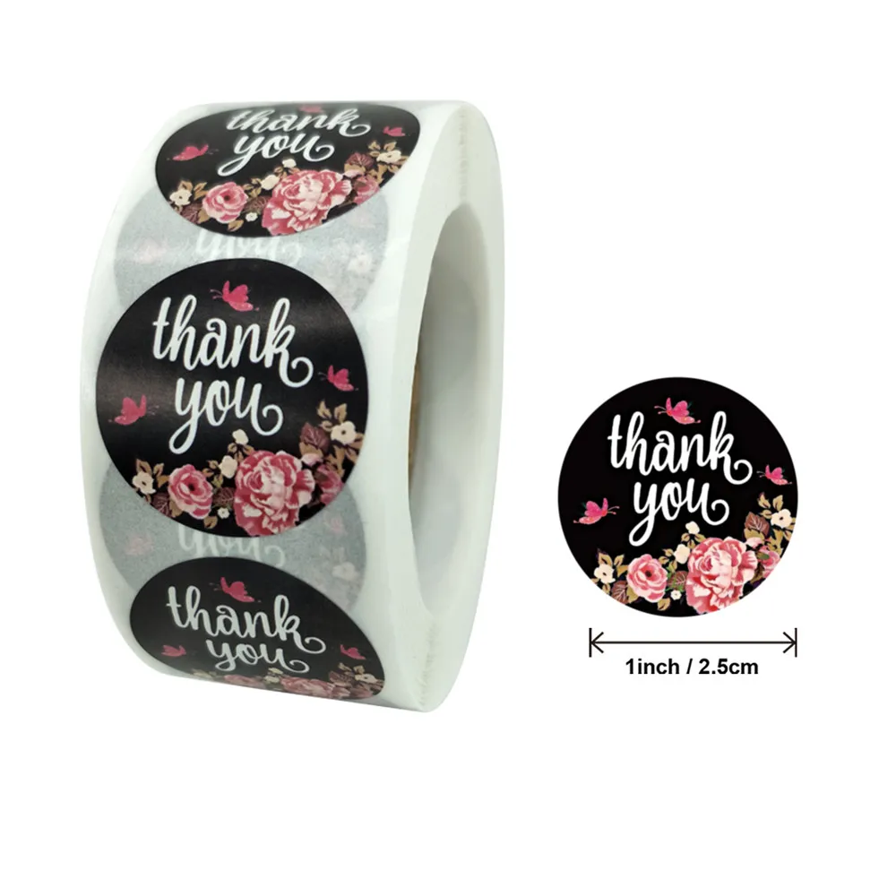 Cheap 500pcs Thank You Stickers Flower Pattern Labels For Business Mailing Boutique Bags Envelope Seal 1 Inch | Канцтовары для