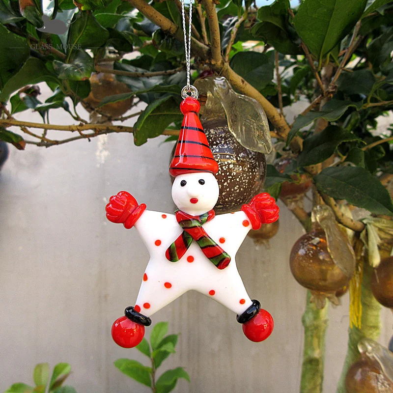 

Hanging Glass Christmas Santa Claus art Figurine Handmade cute snowman Ornament Pendant Home Fairy Garden Xmas Decor Accessories