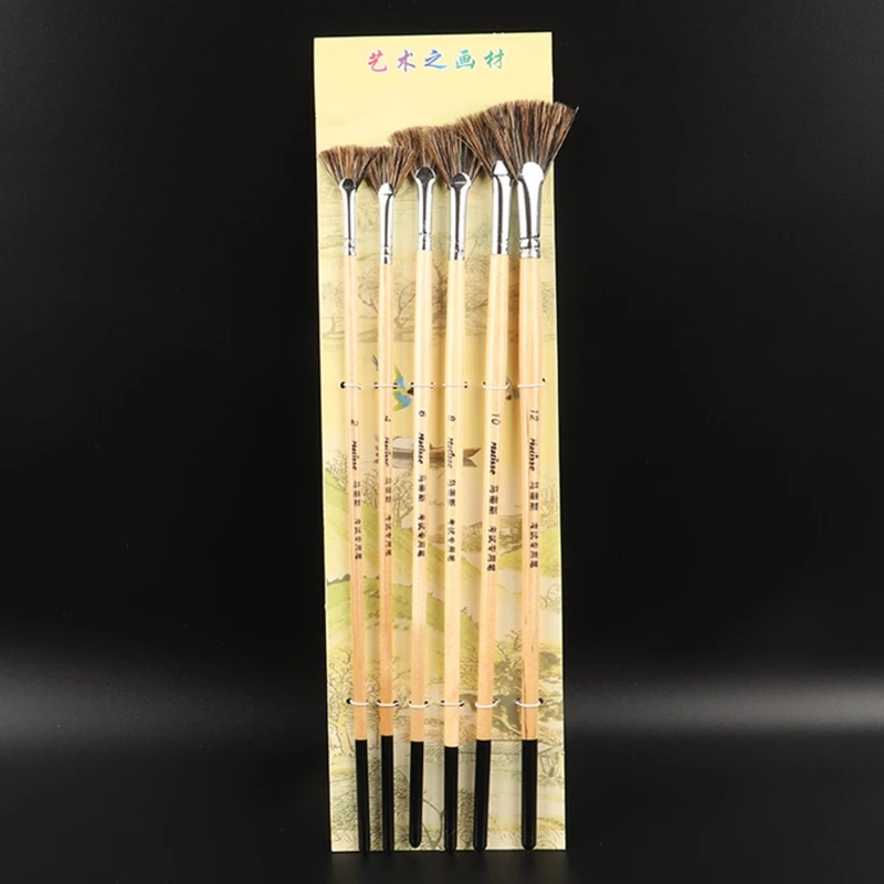 Ручка для рисования волос в форме веера из свиной щетины 6 шт. | Канцтовары офиса и