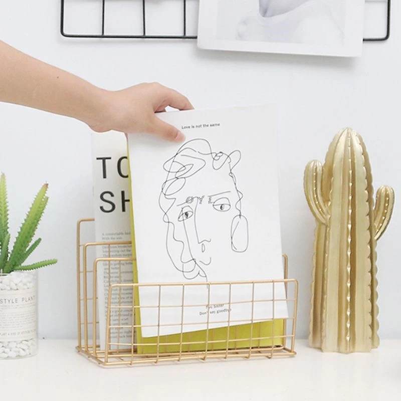 

Grid Storage Rack Boek Houder Drie Layer Desktop Tijdschrift Plank Thuis Organisator Decoratie for School, office