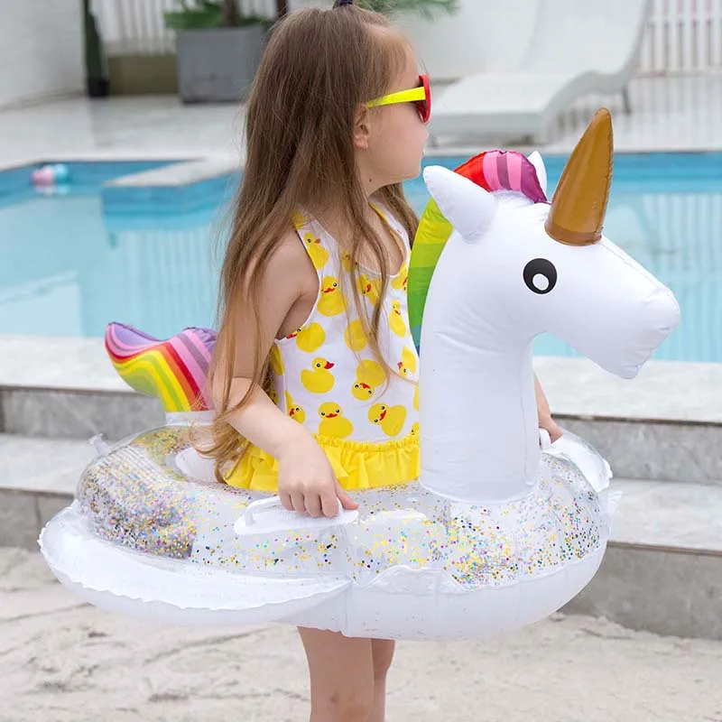 Cute Cartoon Inflatable Baby Sequined Flamingo Unicorn Swimming Ring Pool Float Child Swim Seat Water Toys | Спорт и развлечения