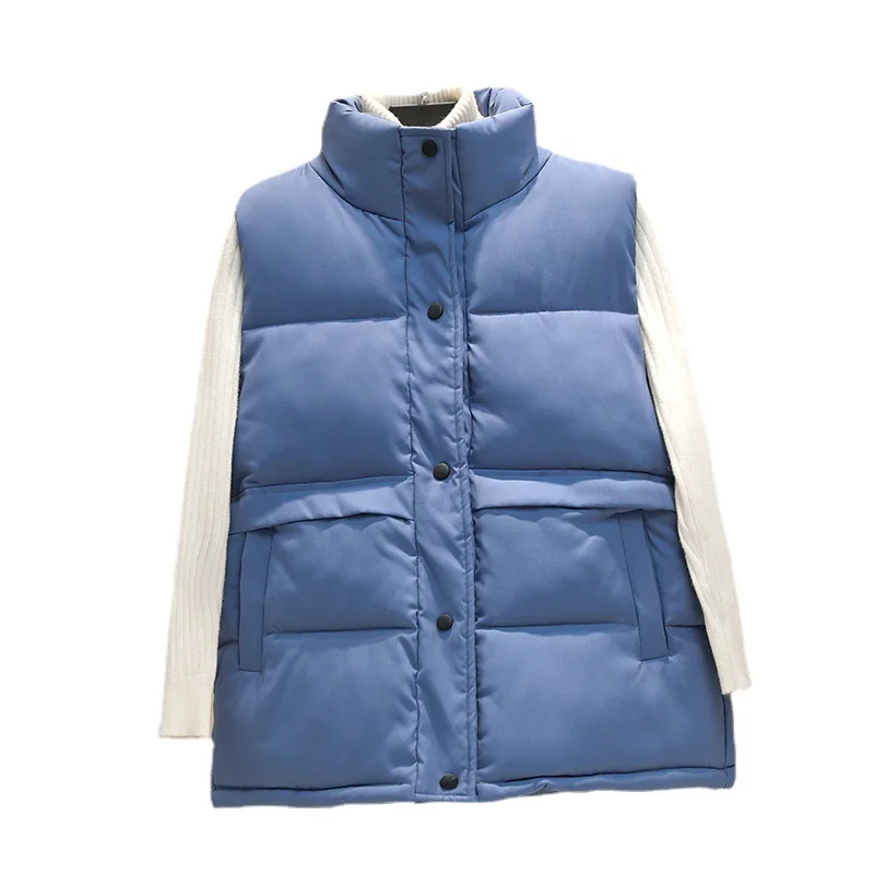 2021 Autumn Winter Fashion Warm Down Cotton Padded Vest Single-breasted Solid Warm Waistcoat Women Sleeveless Vest Jacket