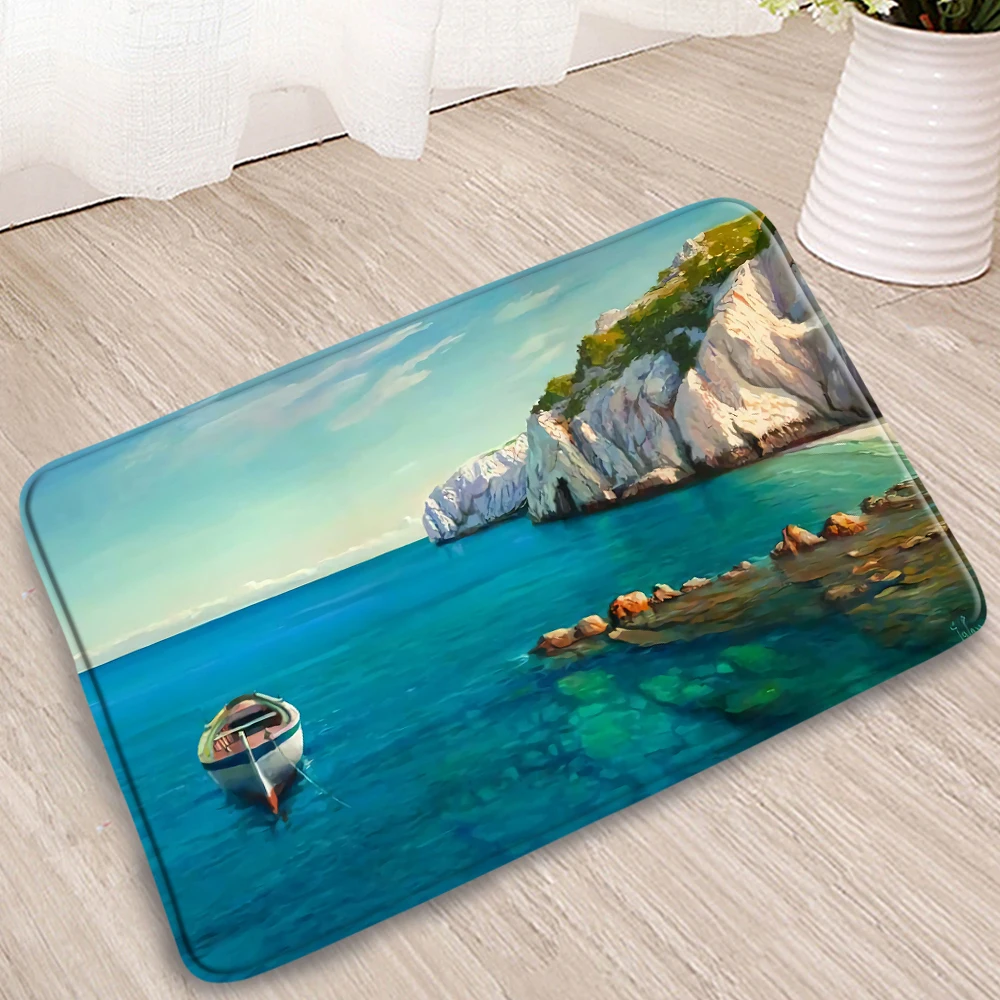 

Ocean Bedroom Mats Sea Turtle Starfish Zen Stone Doorway Welcome Carpet Bathroom Kitchen Flannel Absorbent Non-Slip Rug Washable