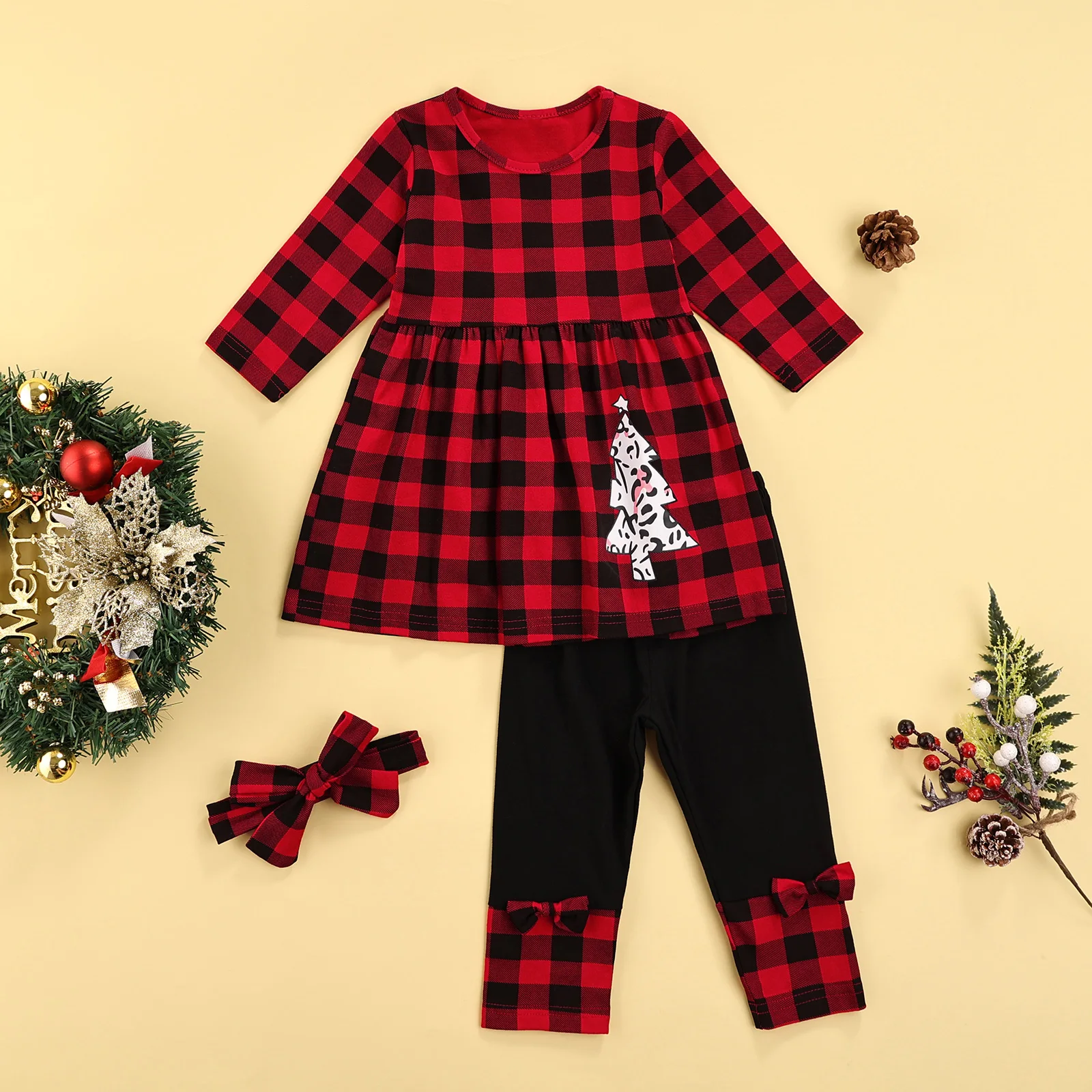 Рождественский Красный Клетчатый костюм Emmababy для маленьких девочек платье с