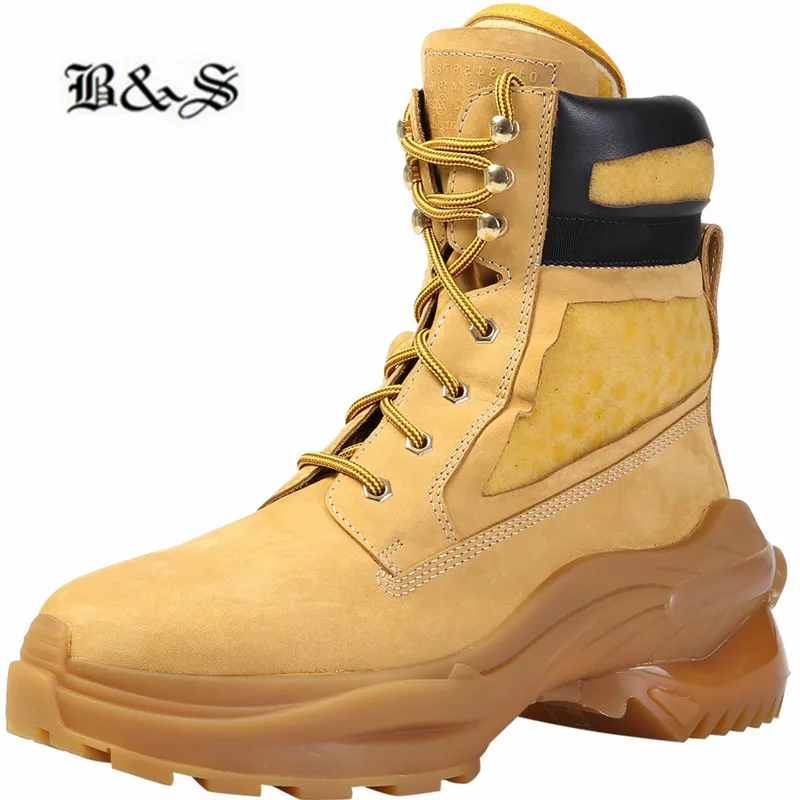 

Black& Street 2019 new big yellow suede leather tooling trainer thick sole personalized handmade Boots