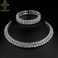 treazy silver color crystal bridal jewelry sets african rhinestone choker necklace bracelet set for women wedding accessories