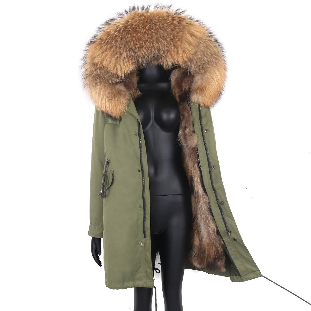 Winter Real Fur Coat Women Thick Warm Fur Jacket Real Raccoon Fur Parka Waterproof Windbreaker Fashion Outwear Streetwear