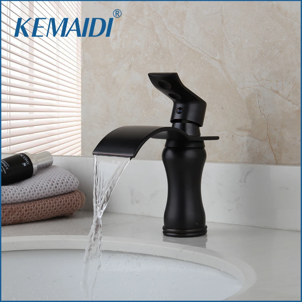 KEMAIDI Black ORB Basin Sink Mixer Waterfall Bathroom Faucet Solid Brass Deck Mounted Tap Simple Design | Обустройство дома