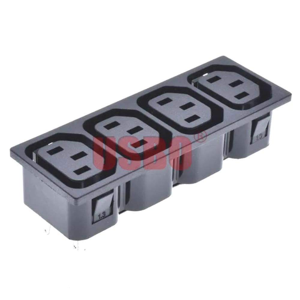 Черная медь 10A 250V IEC320 C13 4 Jack встроенный PDU/UPS шасси Женский Разъем Универсальный AC