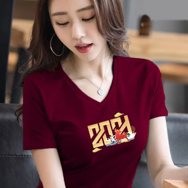 

2021 year of the ox auspicious T-shirt women's top bottom shirt T-shirt