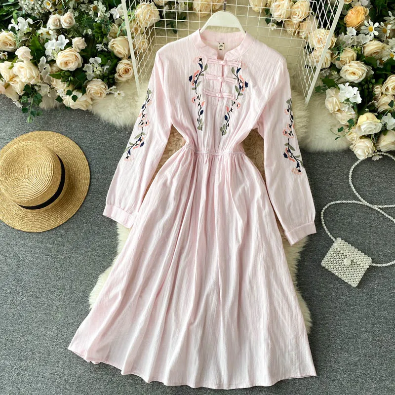 Женское винтажное платье СО СТОЯЩИМ ВОРОТНИКОМ SINGRAIN трапециевидной формы с