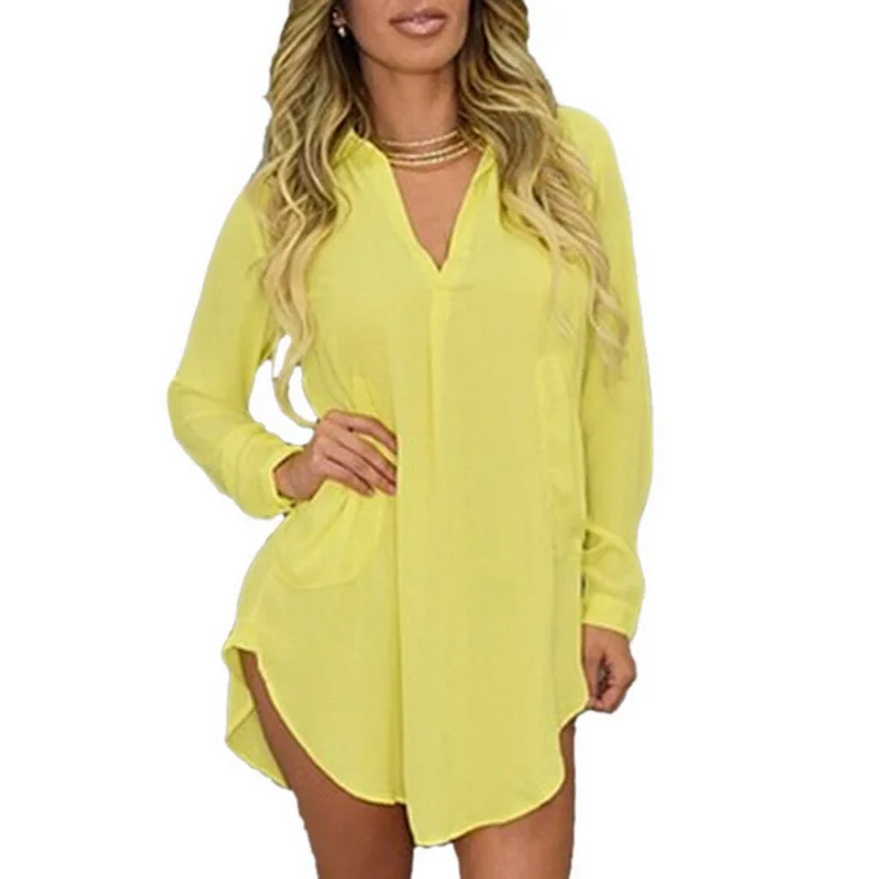 Litthing Женская однотонная длинная рубашка с длинными рукавами асимметричным