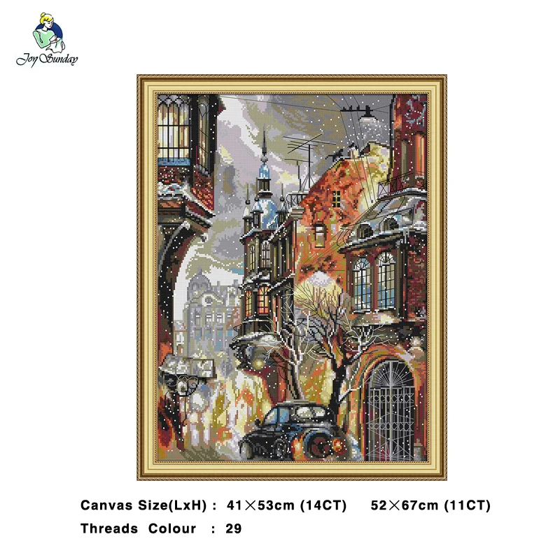 

Snow in the City Scenery Painting DMC 14CT 11CT Counted Cross Stitch Kits Embroidery Set Needlework Set Chinese Cross Stitch