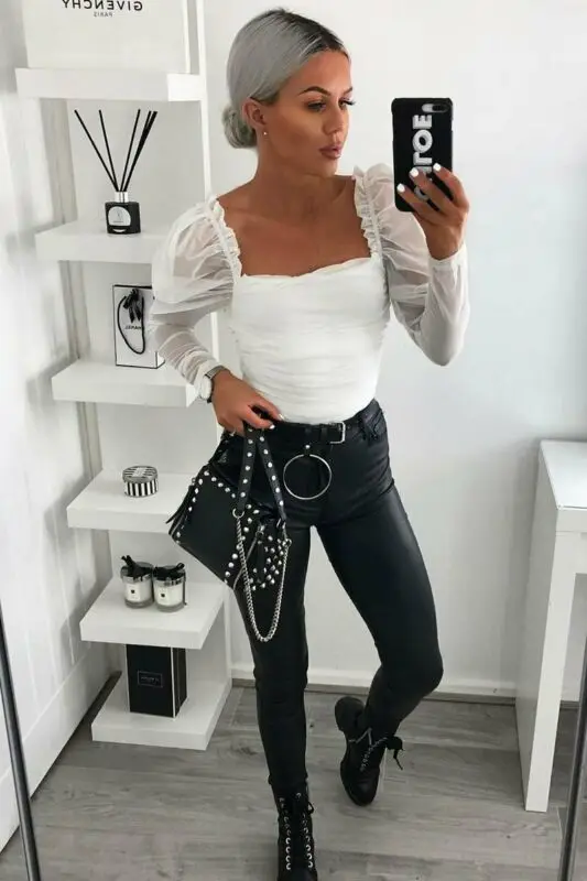 

Women Sexy T Casual Transparent Top Solid Mesh Patchwork Women Elegant Office Puff Sleeve Ruched Blouse Tops