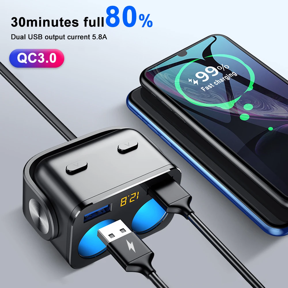 car cigarette lighter socket splitter qc 3 0 quick charger dual usb charge 12v auto cigarette lighter sockets power adapter plug free global shipping