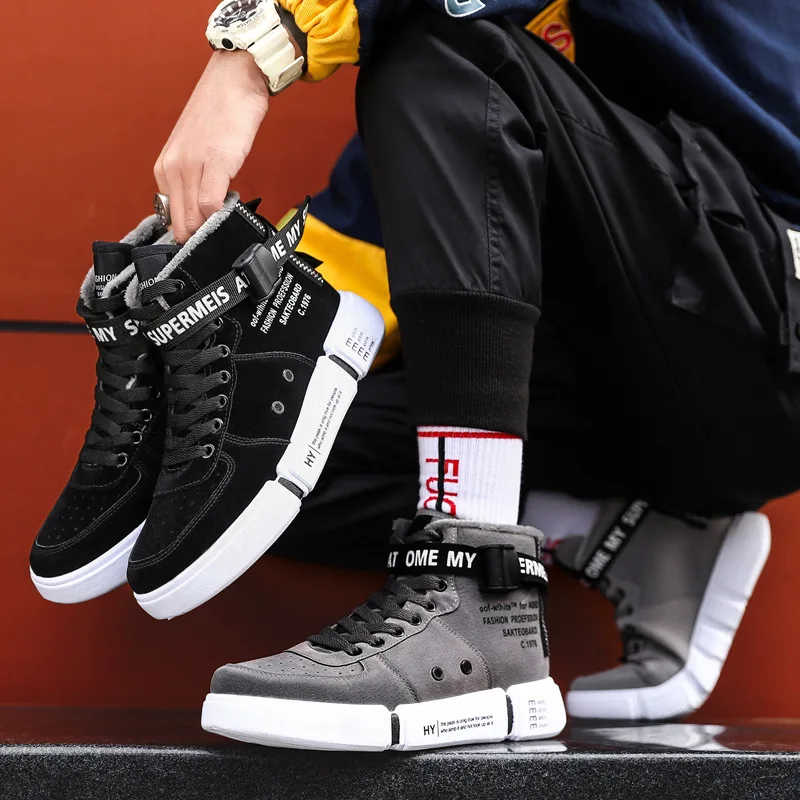 

Мужские высокие кроссовки, кашемировые зимние ботинки с круглым носком, Повседневная Уличная обувь, bn7