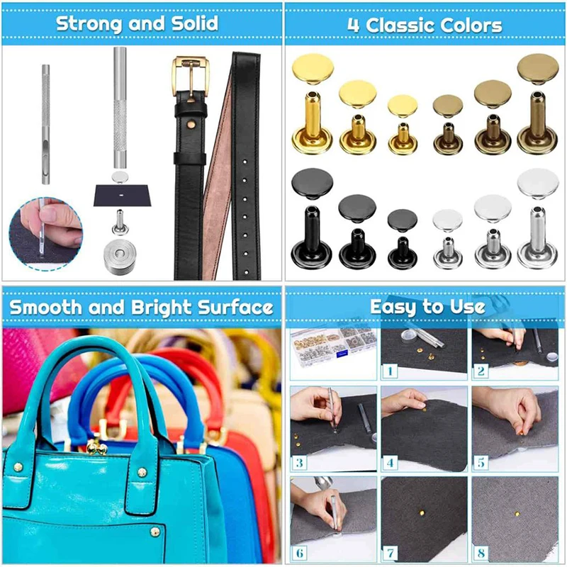 180 Sets Of 3 Sizes 4 Colors Double-sided Rivets + Installation Tools Leather Cap Hit Nail Sewing Clothes | Дом и сад