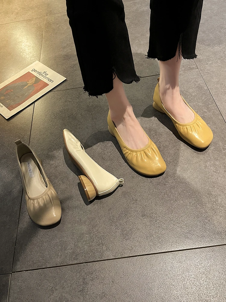 

Лоферы женские на плоской подошве, Повседневные балетки с квадратным носком, без застежки, кожаные удобные туфли на плоской подошве, лето