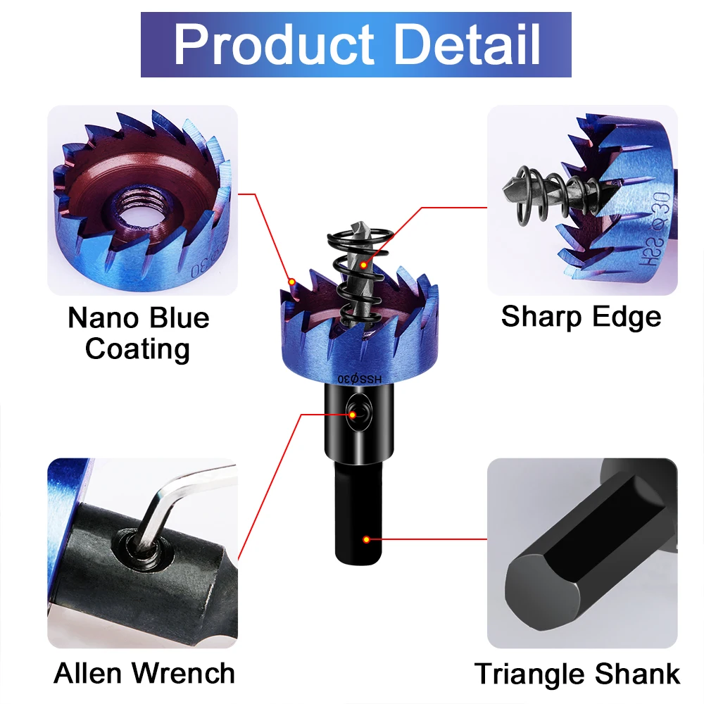 Набор корончатых пил для металла набор из 5 нано синих насадок быстрорежущей
