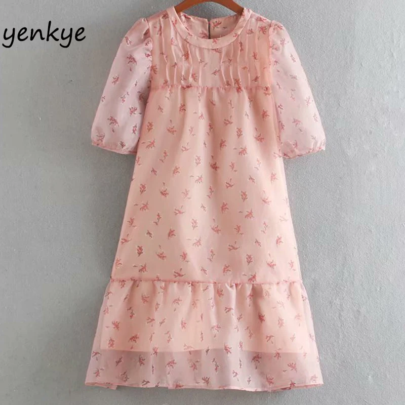 Сексуальное Полупрозрачное платье из органзы с цветочным принтом женские летние