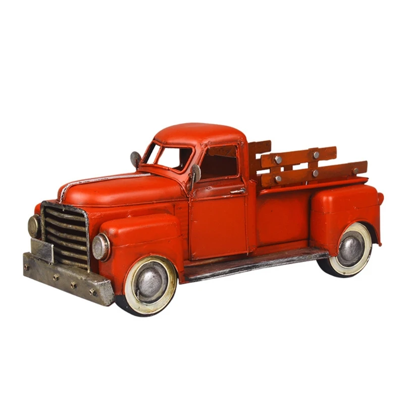 

H051 Vintage Red Truck DÃ©cor, Decorative Tabletop Storage, Pick-up Metal Truck Planter, Farmhouse Red Truck Christmas Decorat