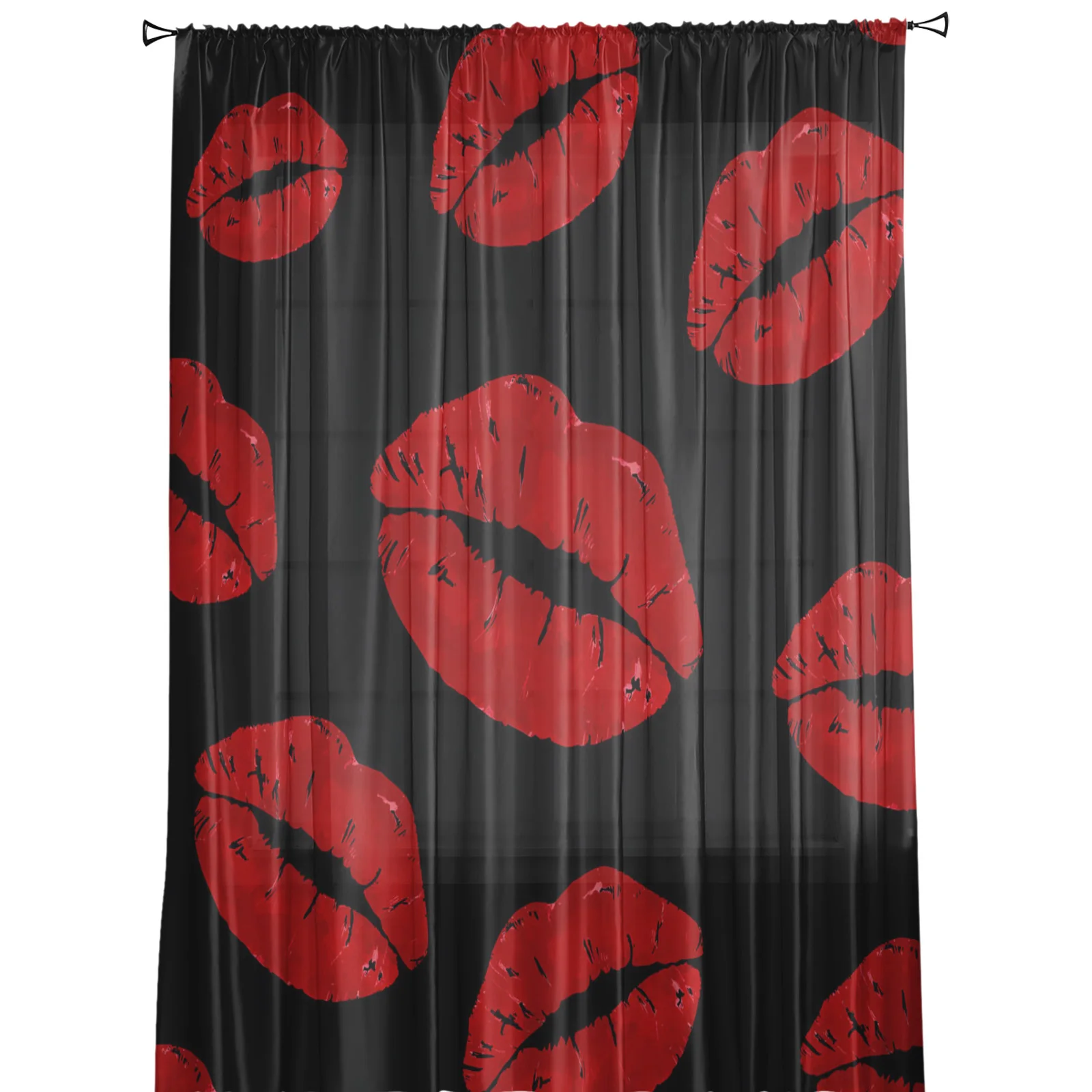 Черные прозрачные шторы с принтом красных губ тюлевые занавески для окон