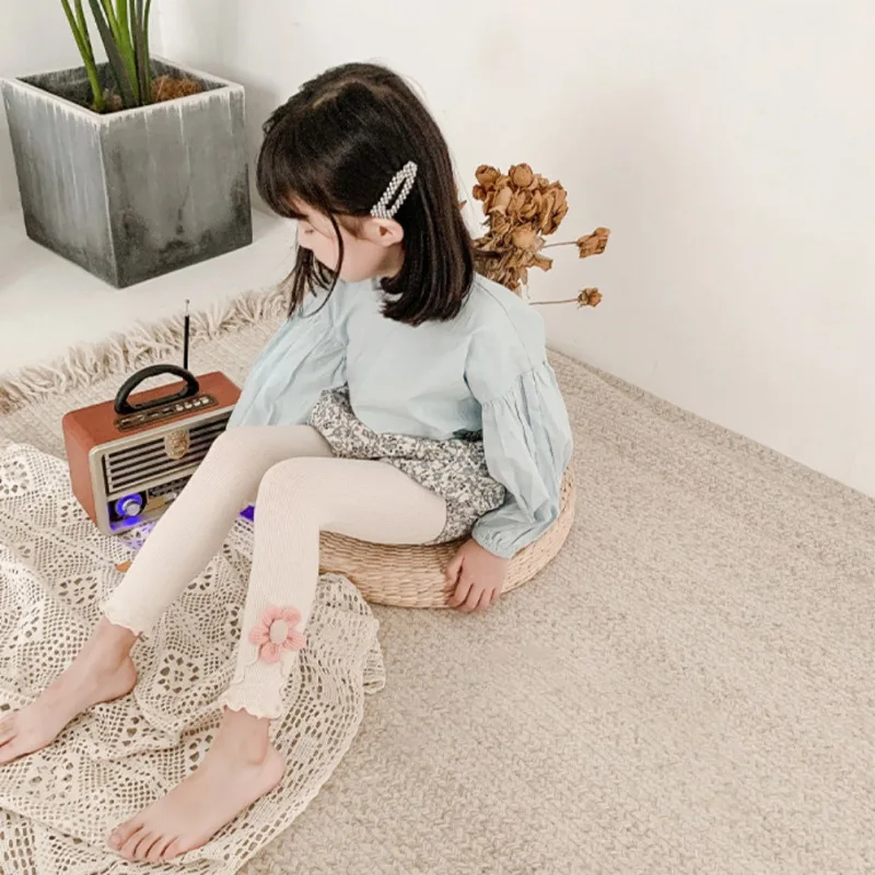 

pring Autum Cute Flower Girl Trousers High Quality Cotton Girls' Leggings Soft Knitted Pants for Children's Legging Kids Pants