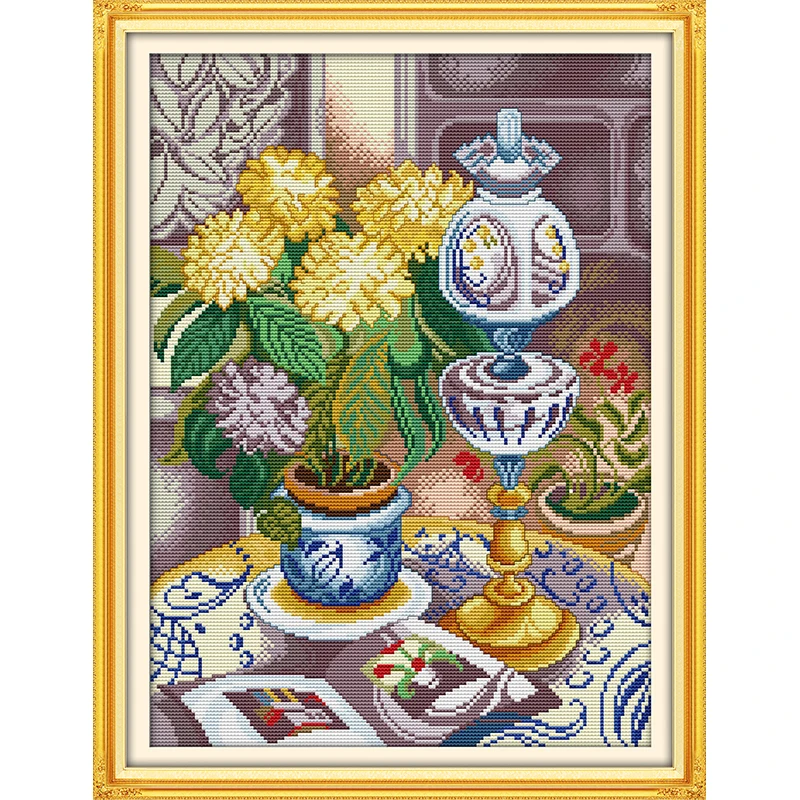 

Everlasting Love Chrysanthemum Vase Chinese Cross Stitch Kits Ecological Cotton Fabric 11CT DIY Christmas Decorations For Home