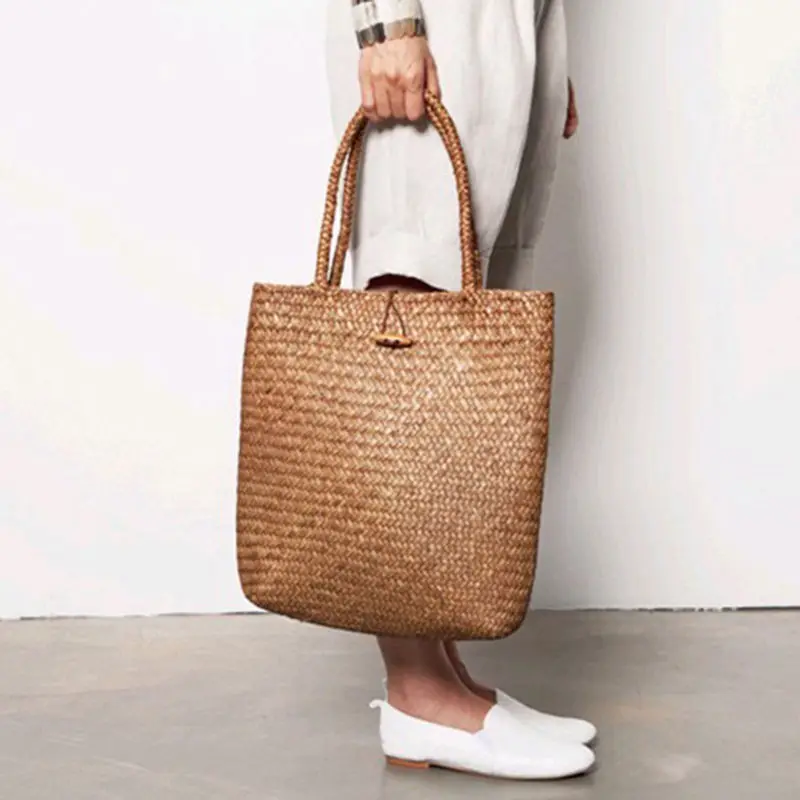 

Knitted Straw Bag For Women Tote Summer Bohemia Women's Handbags Solid Shoulder Beach Bag Shopping