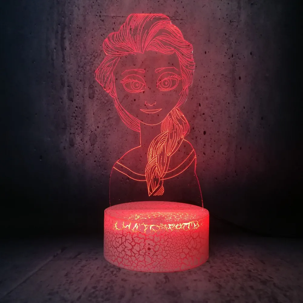 Фигурка 3D USB СВЕТОДИОДНЫЙ светильник Принцесса Эльза-Снежная королева многоцветная смена настроения визуальный RGB настольный ночник подарок длинные волосы красота девушка