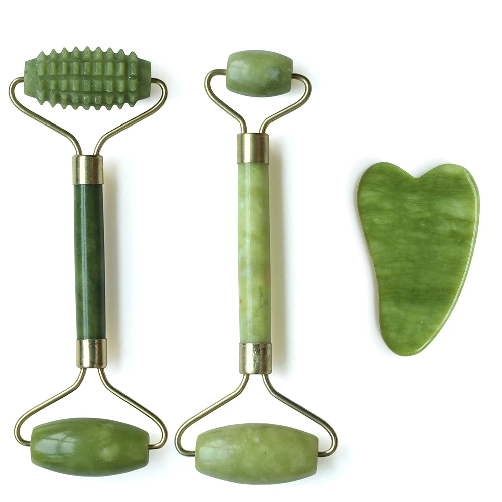 Массажный ролик для лица Gua Sha Нефритовый камень похудения Массажер лифтинга тела