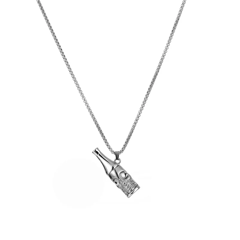 

Fashion Men Necklace Zinc Alloy Skull Wine Bottle Pendant Chain Stainless Steel Vintage Punk Couple Fashion All-Match Jewelry