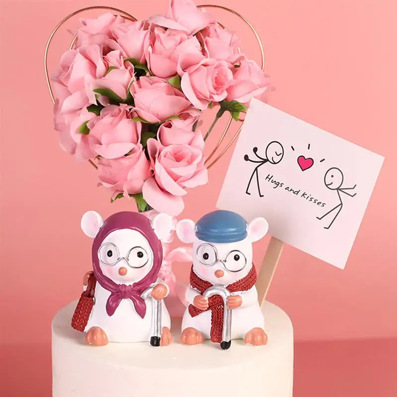 

Mothers Day Cake Toppers Rose Bouquet Cake Picks Flower And Heart Cake Decoration Party Dessert Insert Favor For Mother'S Day